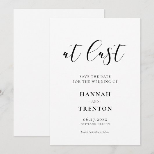 Eenvoudig en elegant ontwerp Eindelijk Save The Date (Voorkant / Achterkant)