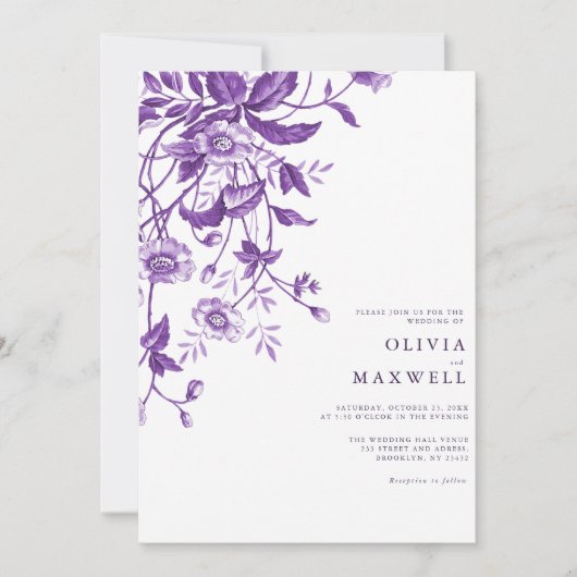 Eenvoudig en elegant Paars Boho Floral Wedding Kaart (Voorkant)