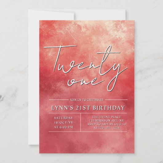Eenvoudig en elegant rood 21ste verjaardagsfeest kaart (Voorkant)