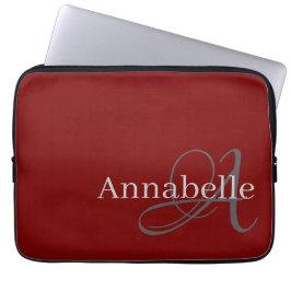 Eenvoudig en Elegant rood monogram en naam Laptop Sleeve