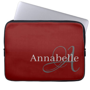 Eenvoudig en Elegant rood monogram en naam Laptop Sleeve