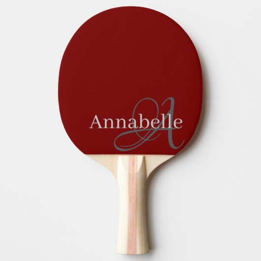 Eenvoudig en Elegant rood monogram en naam Tafeltennisbatje (Voorkant)