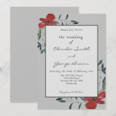 Eenvoudig en elegant rood papaver licht grijs huwe kaart (Voorkant / Achterkant)