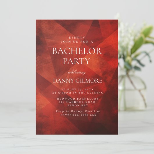 Eenvoudig en elegant rood vrijgezellenfeest kaart (Staand voorkant)