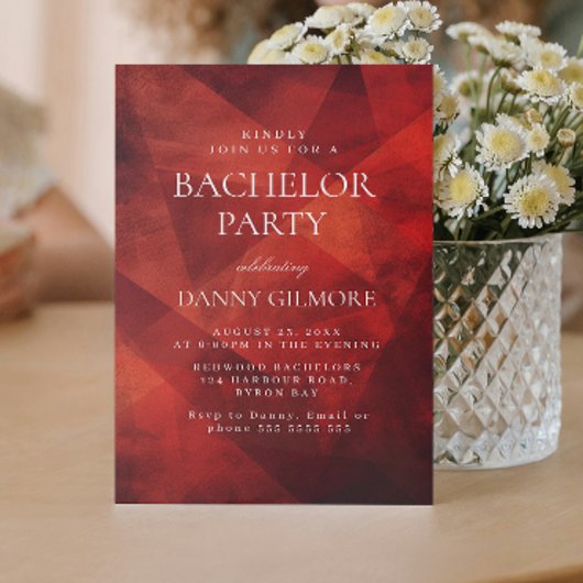Eenvoudig en elegant rood vrijgezellenfeest kaart