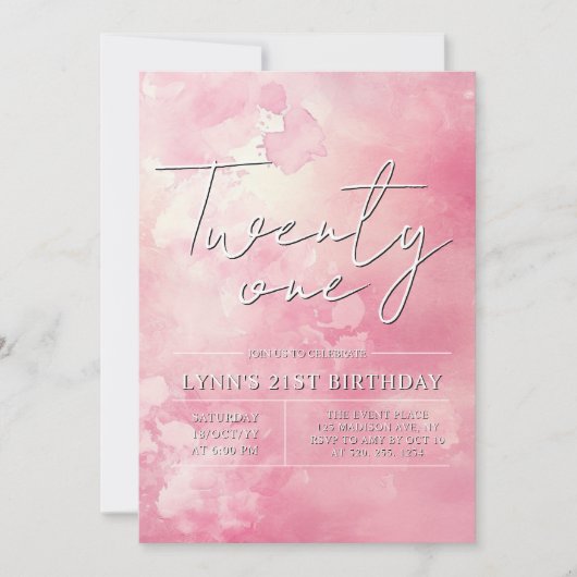 Eenvoudig en elegant roze 21e verjaardagsfeest kaart (Voorkant)