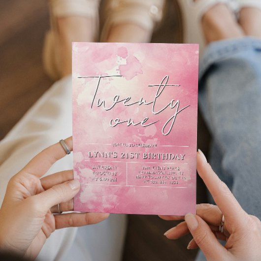 Eenvoudig en elegant roze 21e verjaardagsfeest kaart