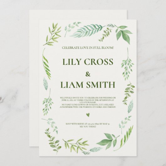 Eenvoudig en elegant Rustic Greenery Wedding Kaart (Voorkant / Achterkant)