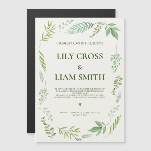 Eenvoudig en elegant Rustic Greenery Wedding Magnetische Uitnodiging (Voorkant / Achterkant)
