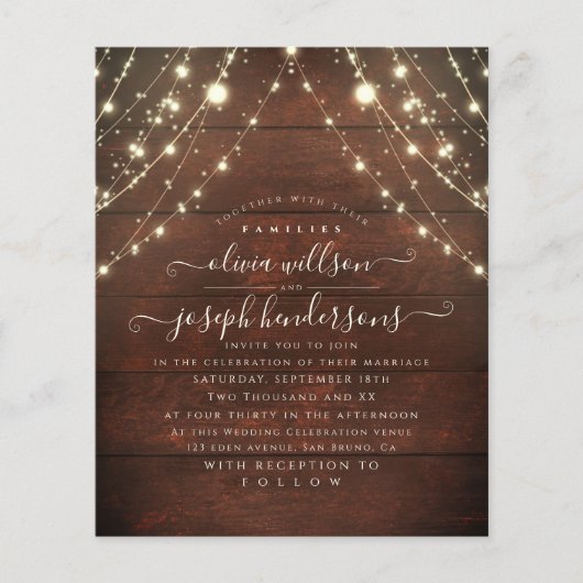 Eenvoudig en Elegant Rustic Wood Lights bruiloft Flyer (Voorkant)