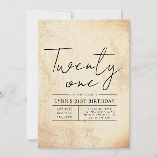 Eenvoudig en elegant rustiek 21e verjaardagsfeest kaart (Voorkant)