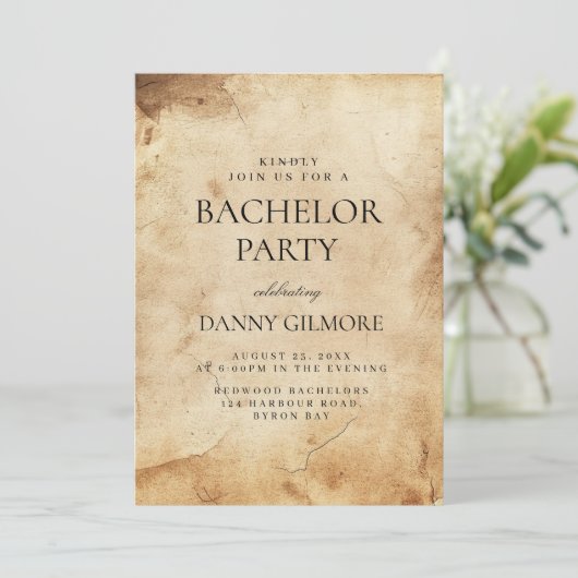 Eenvoudig en elegant rustiek vrijgezellenfeest kaart (Staand voorkant)