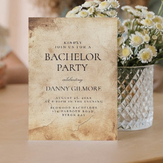 Eenvoudig en elegant rustiek vrijgezellenfeest kaart