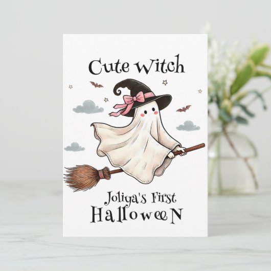 Eenvoudig en elegant Schattige heks eerste Hallowe Kaart (Staand voorkant)