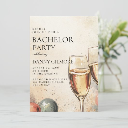 Eenvoudig en elegant vrijgezellenfeest kaart (Staand voorkant)