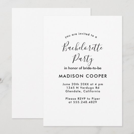 eenvoudig en elegant vrijgezellenfeest kaart (Voorkant / Achterkant)