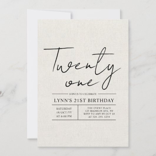 Eenvoudig en elegant wit canva 21e verjaardagsfees kaart (Voorkant)