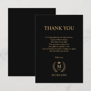 Eenvoudig en Elegant Zwart Goud Monogram Bedankkaart