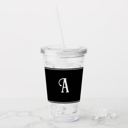 Eenvoudig en Elegant Zwart-Wit Aangepast Initiaal Acryl Drinkbeker (Voorkant ijs)
