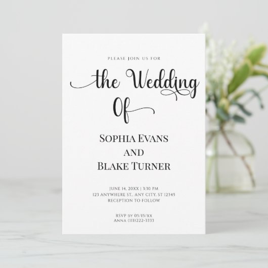 Eenvoudig en elegant zwart-wit huwelijk kaart (Staand voorkant)