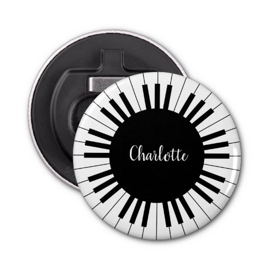 Eenvoudig en elegant zwart-wit piano-toetsenbord button flesopener (Voorkant)
