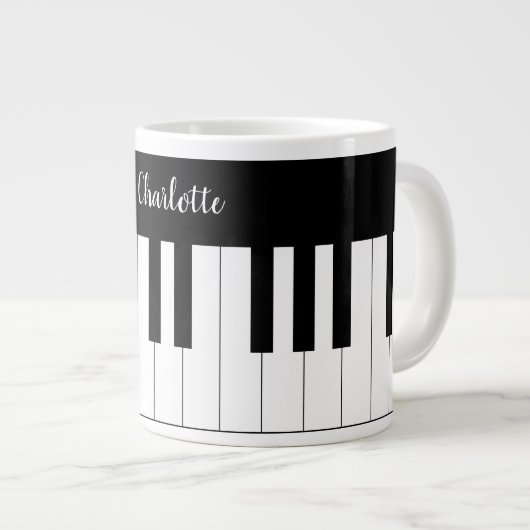 Eenvoudig en elegant zwart-wit piano-toetsenbord grote koffiekop (Voorkant rechts)