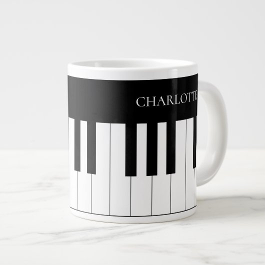 Eenvoudig en elegant zwart-wit piano-toetsenbord grote koffiekop (Voorkant rechts)
