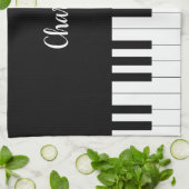 Eenvoudig en elegant zwart-wit piano-toetsenbord theedoek (Gevouwen)