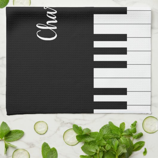 Eenvoudig en elegant zwart-wit piano-toetsenbord theedoek (Gevouwen)