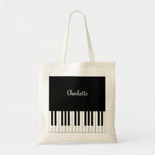 Eenvoudig en elegant zwart-wit piano-toetsenbord tote bag