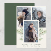 Eenvoudig en feestelijk groen Ivoor Drie foto Feestdagenkaart (Voorkant / Achterkant)