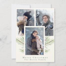 Eenvoudig en feestelijk groen Ivoor Drie foto Feestdagenkaart