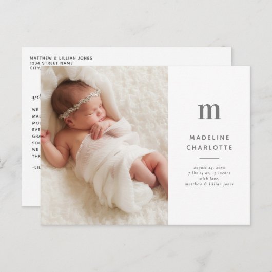 Eenvoudig en grafisch Briefkaart voor geboorteaank (Voorkant / Achterkant)