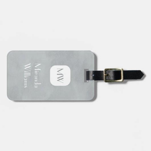 Eenvoudig en grafisch grijs monogram met naam bagagelabel (Voorkant horizontaal)