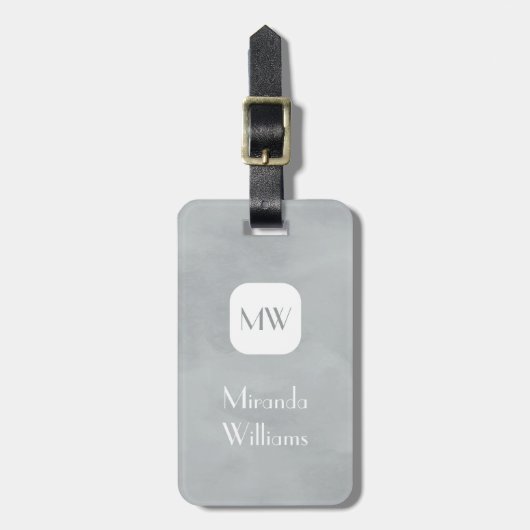 Eenvoudig en grafisch grijs monogram met naam bagagelabel (Voorkant verticaal)