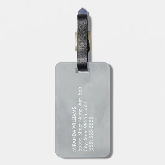 Eenvoudig en grafisch grijs monogram met naam bagagelabel (Achterkant verticaal)