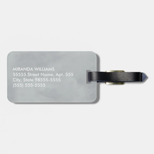 Eenvoudig en grafisch grijs monogram met naam bagagelabel (Achterkant horizontaal)