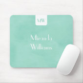 Eenvoudig en grafisch Mint Groen Monogram met Naam Muismat (Met muis)