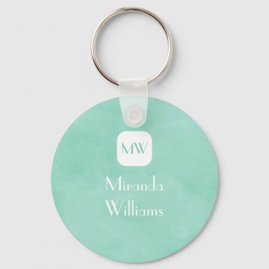 Eenvoudig en grafisch Mint Groen Monogram met Naam Sleutelhanger (Voorkant)