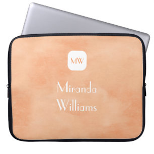 Eenvoudig en grafisch Oranje monogram met naam Laptop Sleeve