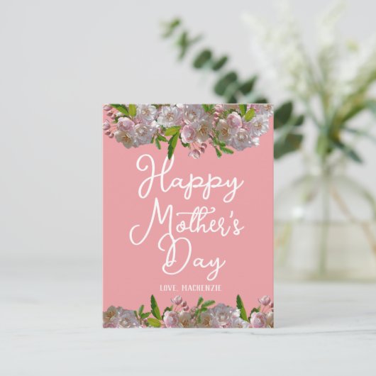 Eenvoudig en grafisch | Roze bloemen Moeder Dagen Feestdagenkaart (Staand voorkant)