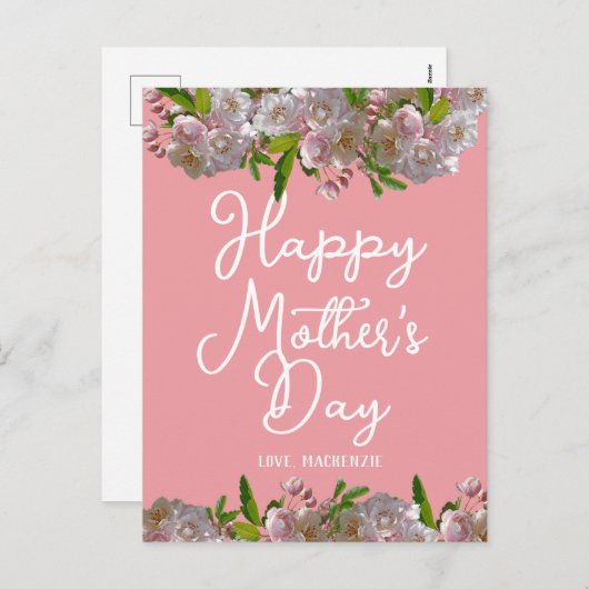 Eenvoudig en grafisch | Roze bloemen Moeder Dagen Feestdagenkaart (Voorkant / Achterkant)