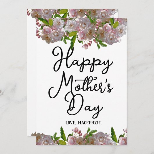 Eenvoudig en grafisch | Roze bloemen Moeder Dagen Feestdagenkaart (Voorkant / Achterkant)