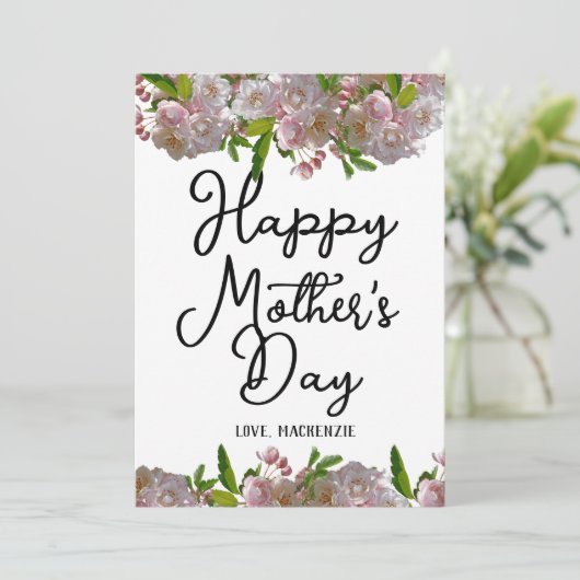 Eenvoudig en grafisch | Roze bloemen Moeder Dagen Feestdagenkaart (Staand voorkant)