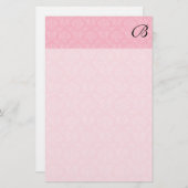 Eenvoudig en klassiek roze damast met zwart monogr briefpapier (Voorkant / Achterkant)