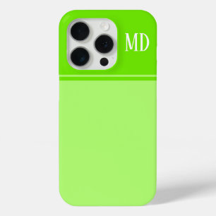 Eenvoudig en limoengroen gestreept monogram iPhone 15 pro case