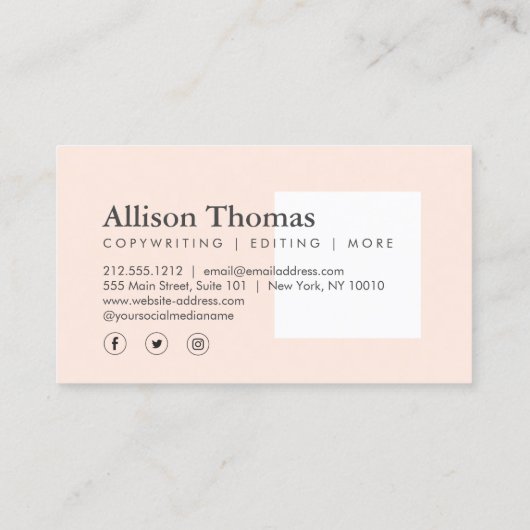 Eenvoudig en minimaal Blush/Peach Square Modern Visitekaartje (Achterkant)