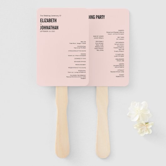 Eenvoudig en minimaal roze Typografie Wedding Prog Handwaaier (Voorkant en achterkant)