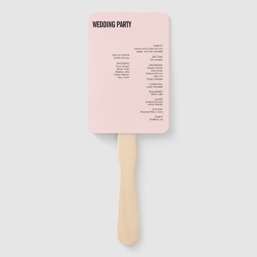 Eenvoudig en minimaal roze Typografie Wedding Prog Handwaaier (Achterkant)