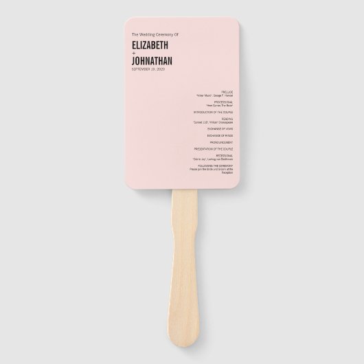 Eenvoudig en minimaal roze Typografie Wedding Prog Handwaaier (Voorkant)
